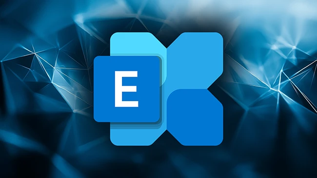 The Microsoft Exchange logo on a dark blue technical background